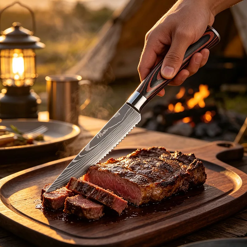 Steak Knives 1-6pcs Serrated Blade Kitchen Table Knives Wooden Handle Stainless Steel Dinner Knife For Restaurant Home Cooking view 5