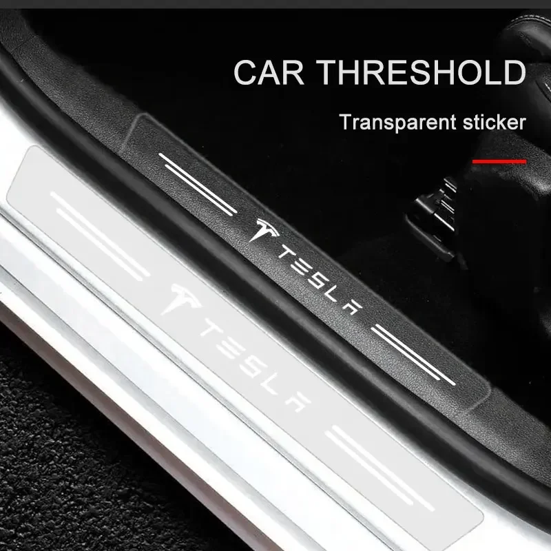 4PCS Car Threshold Protector Transparent Decorative Badge Sticker For Tesla Model 3 S X Y Style Tire Leakproof Auto Accessories