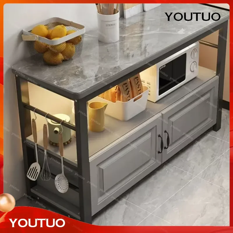 for Kitchen Slate Vegetable Cutting Table Operator Floor to ceiling Household Multi layer Shelves Microwave Oven Locker
