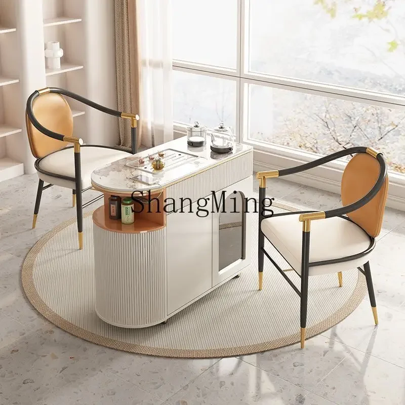 طاولة شاي من بلاطة الصخور CLwater، عربة شاي بسيطة لغرفة المعيشة، طاولة شاي متحركة للرياح الكريمية، شرفة منزلية، غليان تلقائي #5