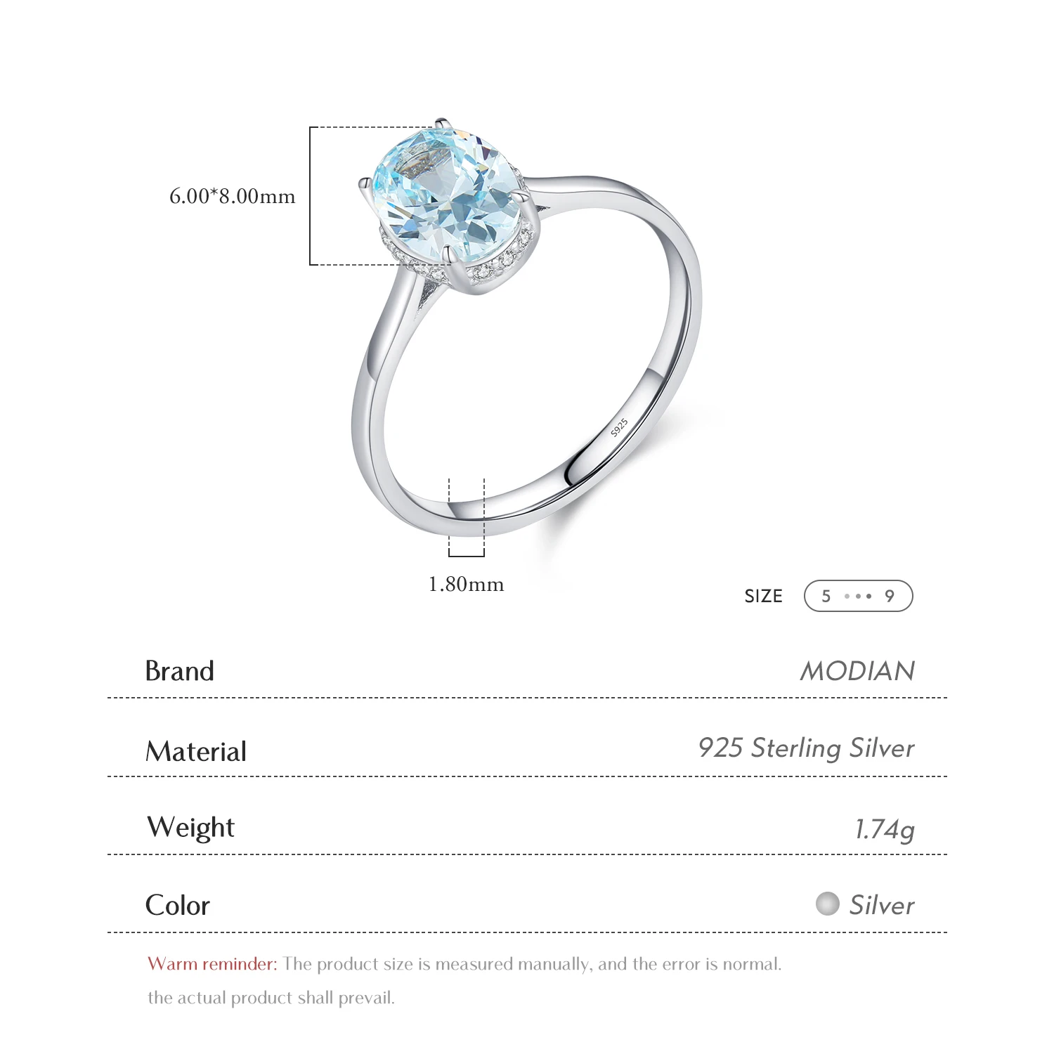 MODIAN Classic Design 925 Sterling Silver Ocean Blue Zirconia Ring Platinum Plated Biżuteria zaręczynowa dla kobiet na prezenty — zdjęcie 4