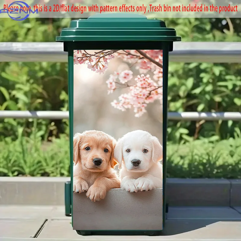 1pc Self-Adhesive Dustbin Sticker - Cute Puppies & Cherry Blossoms Design, .01x cm PVC Decal for Trash Cans, Walls, Kitchen De