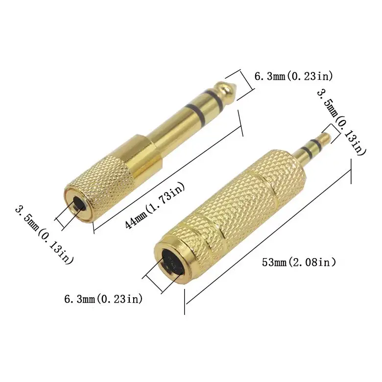 【5-2PCS】3.5mm to 6.35mm Headphone Plug 3 Pole Golden Jack Earphone Speaker Audio Adapter