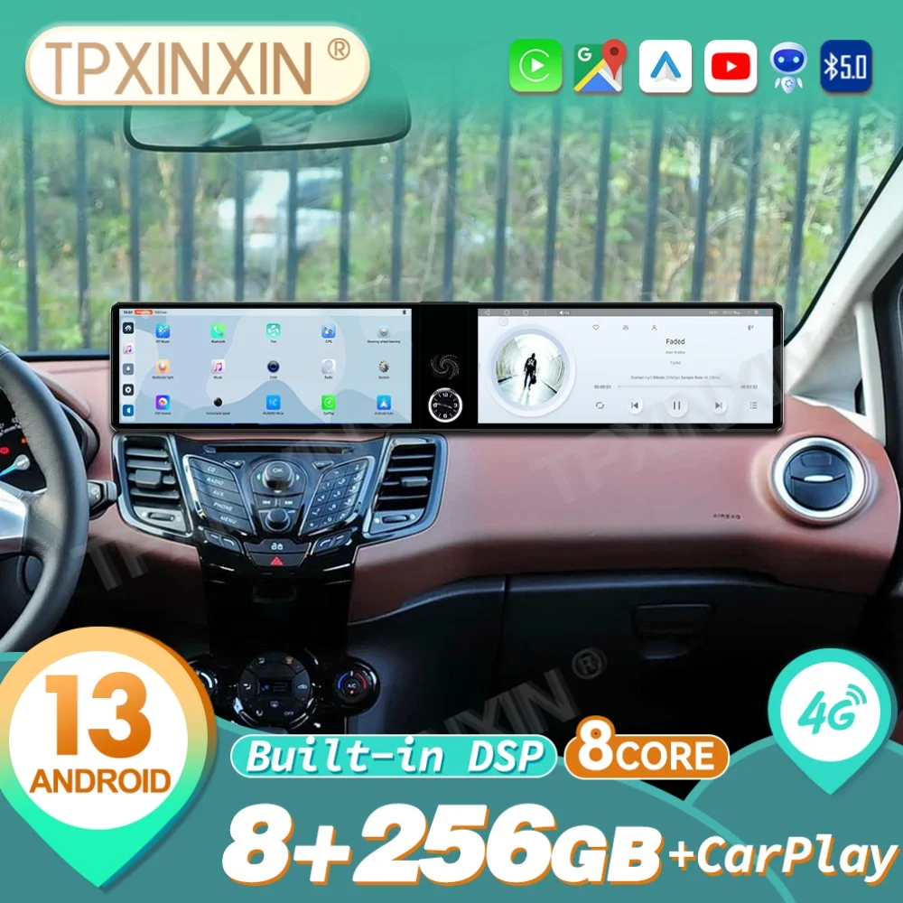 

Qualcomm 12.3" Dual Screen Android Auto Carplay Car Radio For Ford Fiesta 2009~2014 Navi GPS Car Multimedia Player Head Unit