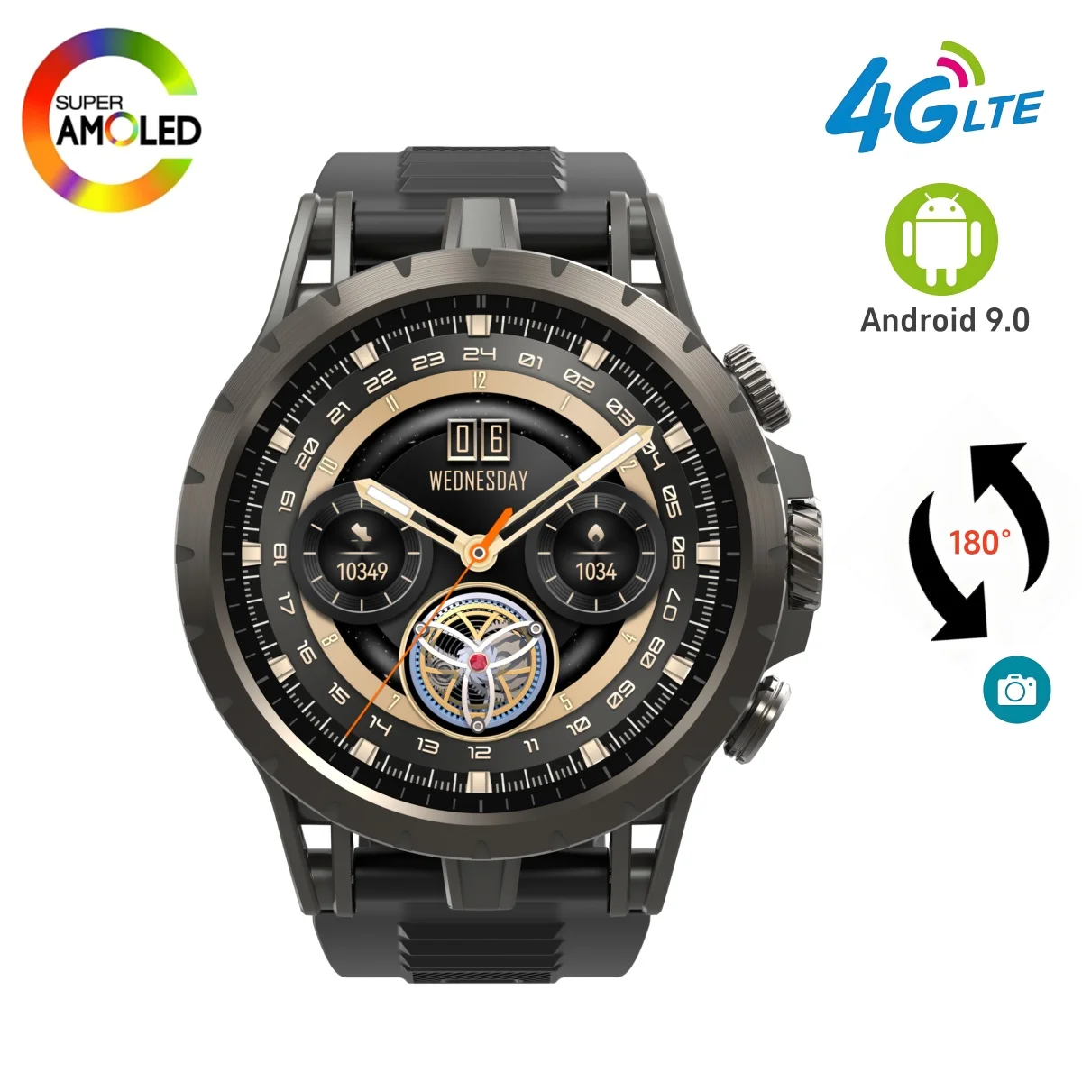 NEW 4G Android 9.0 Smartwatch Amoled Screen Rotating Camera 4G/5G Calling GPS Position Wifi Sport Q85 Smart Watch Sim Card 128GB