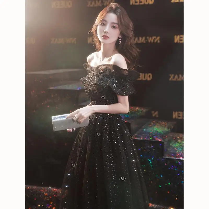 

Ele Bla Host 2025 Новое маленькое роскошное вечернее платье на одно плечо Par Dr Юбка из полиэфирного волокна с высокой талией