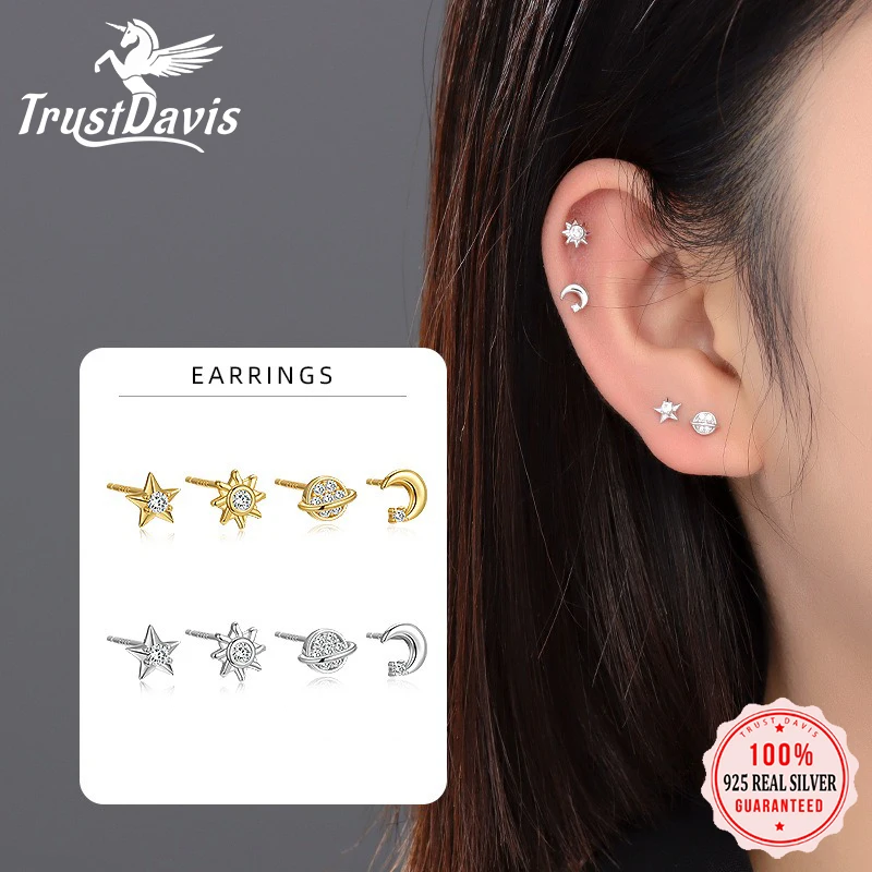 

Trustdavis Real 925 Silver Fashion Simple Starry Sky Series Stud Earring Set for Women Daily Wear Jewelry Gift DS4273