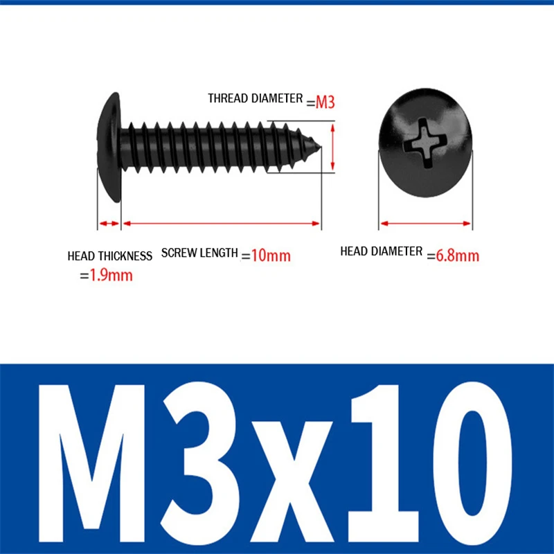 30/50pcs M4 Black Plated Round Pan Head Cross Recessed Tapping Wood Screws Set Carbon Steel Screw Kit