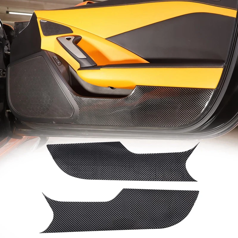 For Corvette C7 2014-2019 Soft Carbon Fiber Car Inner Door Anti Kick Panel Sticker Protection Trim Accessories