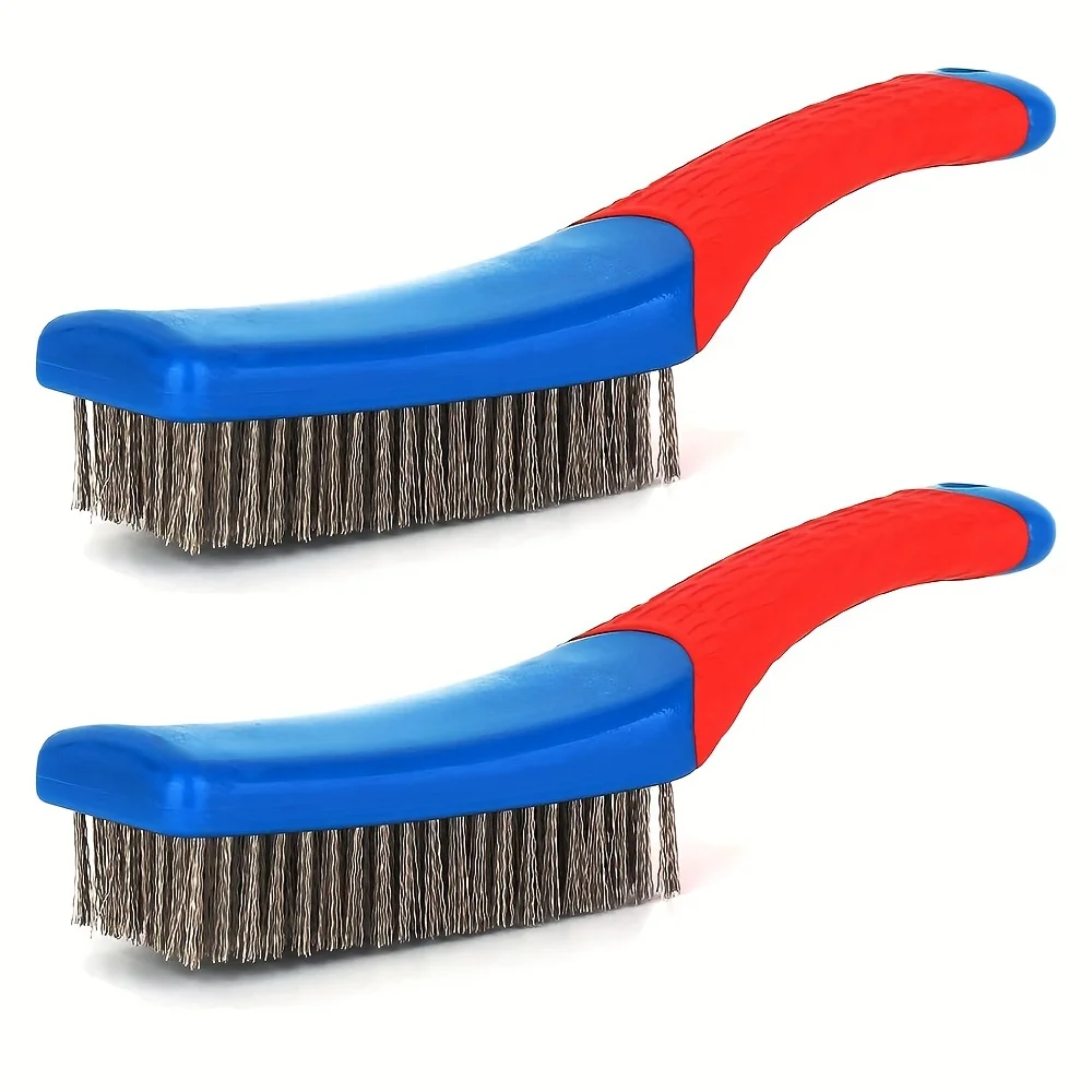 Wire Brush Duty Stainless Bristles with Plastic Handle Grip for Rust, Wielding Slag, Dirt & Paint Scrubbing with Deep Cleaning
