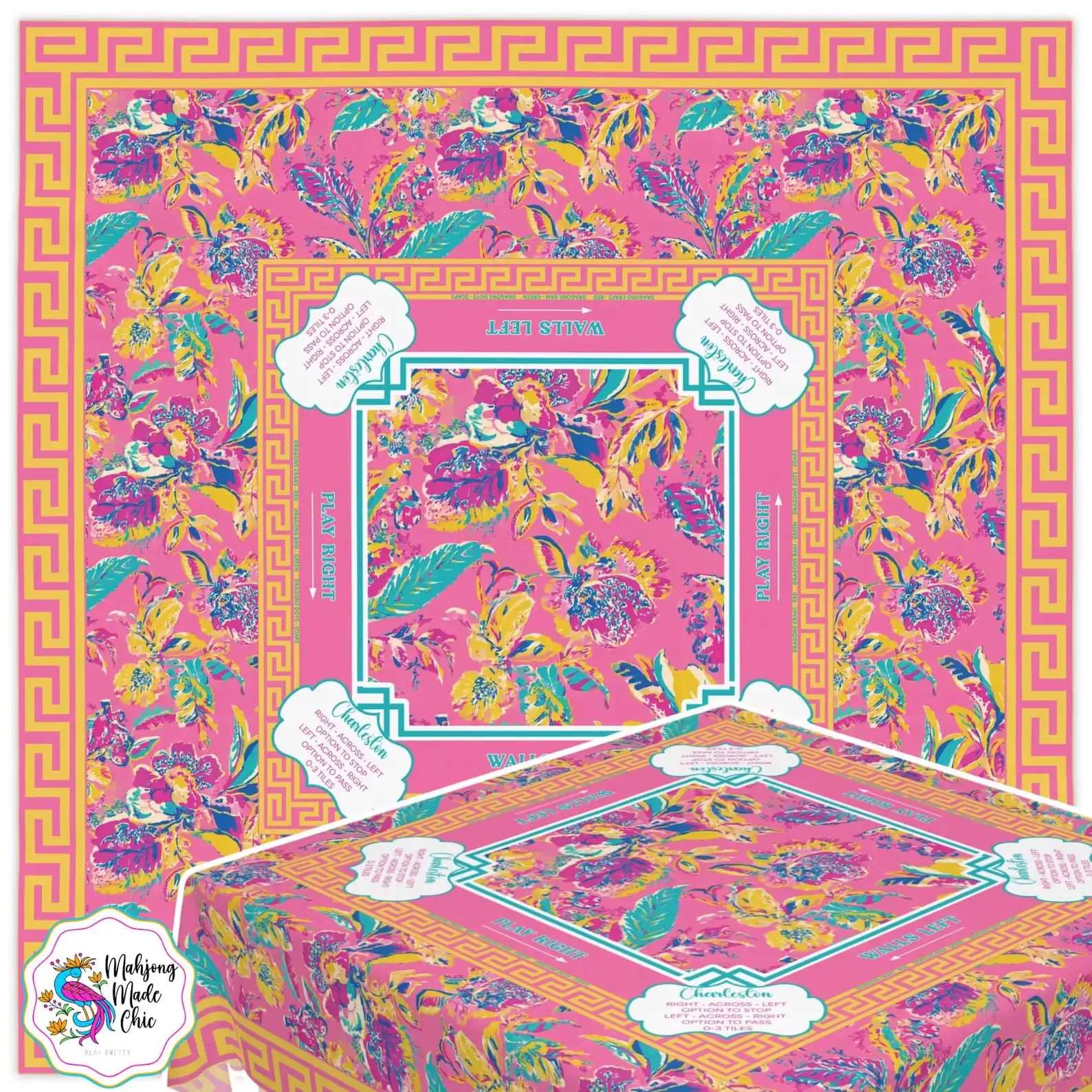 Mango Tango Mahjong Square Tablecloth - Charleston Rules Instructions Game Night Decor Accessory