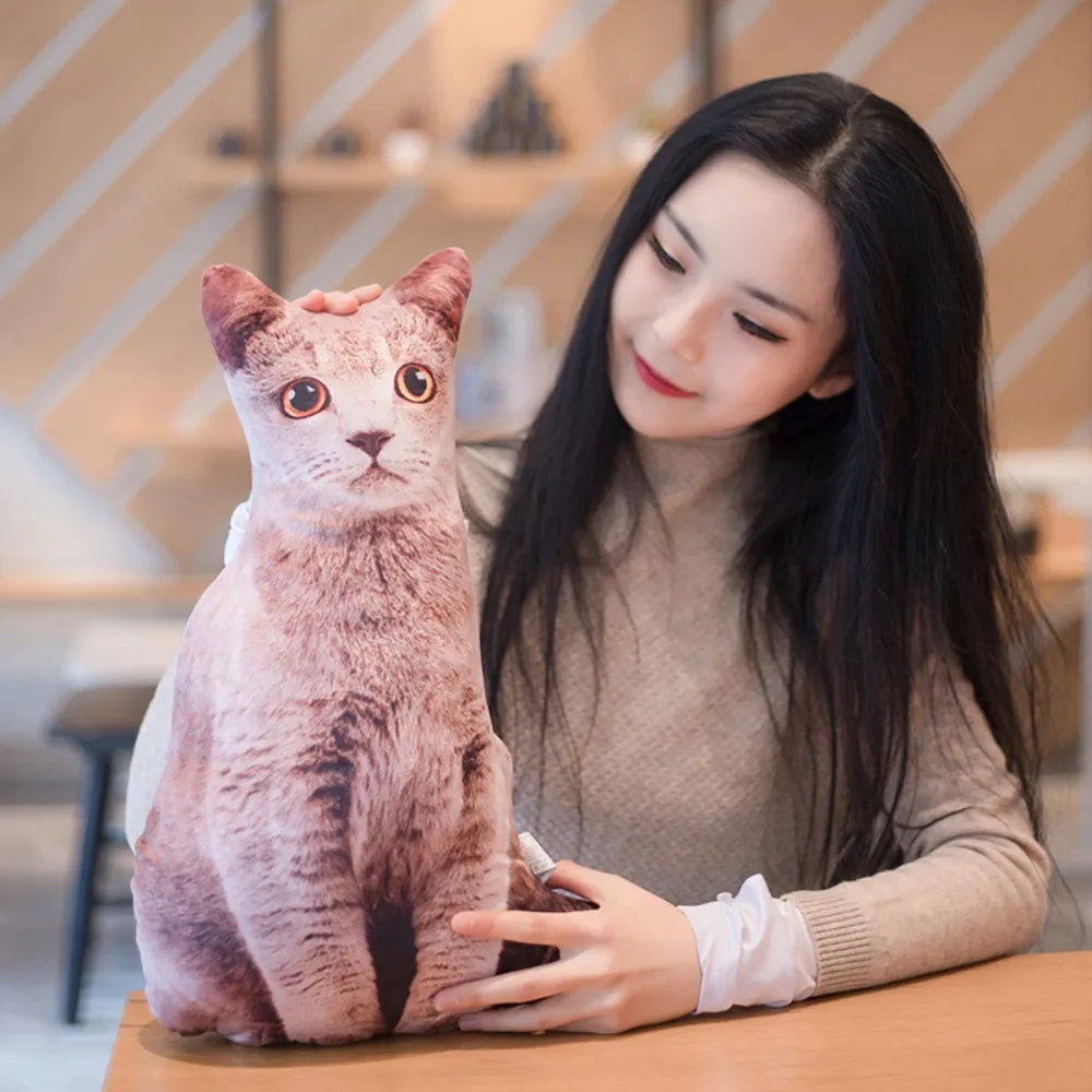 Plush Realistic 3D Cat Doll Cartoon Stuffed Simulation Cat Plushie Pillow Soft Kawaii Plush Animals Toy Cushion for Kids Girls