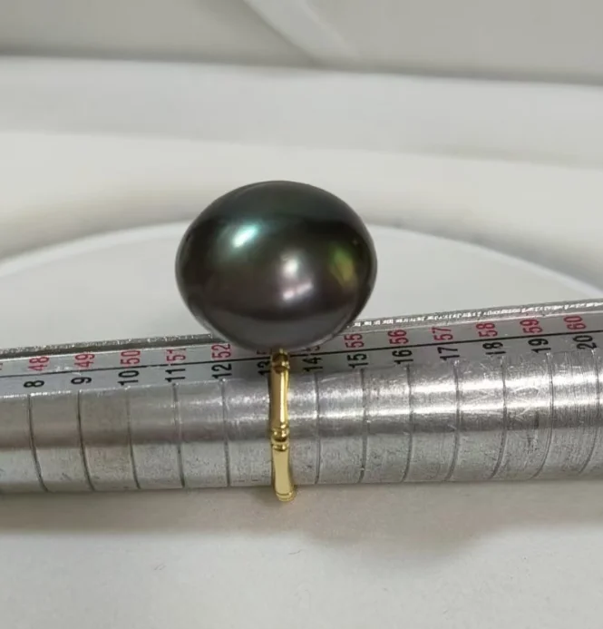 Rare unique pearl ring 19mm peacock black Pearl