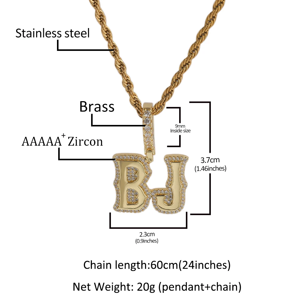 THE BLING KING Iced Out Custom Double Letter Pendant Rope Chain Full Zircon Hip Hop Jewelry Christmas New Year Gift for Rapper