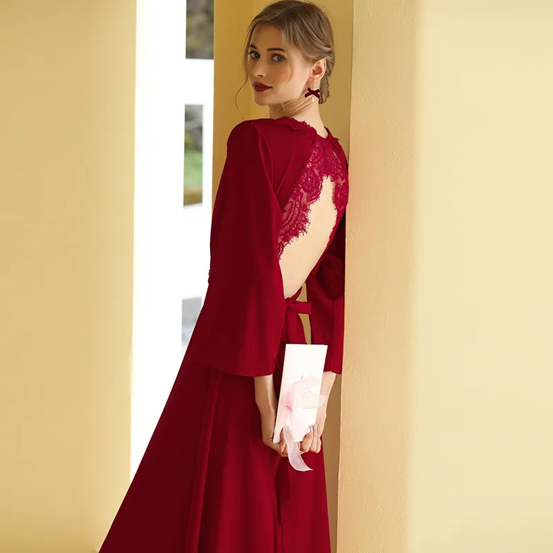 Morning gown wedding bride bridesmaid ice silk long robe spring, summer and autumn wedding beautiful back red high-grade pajamas