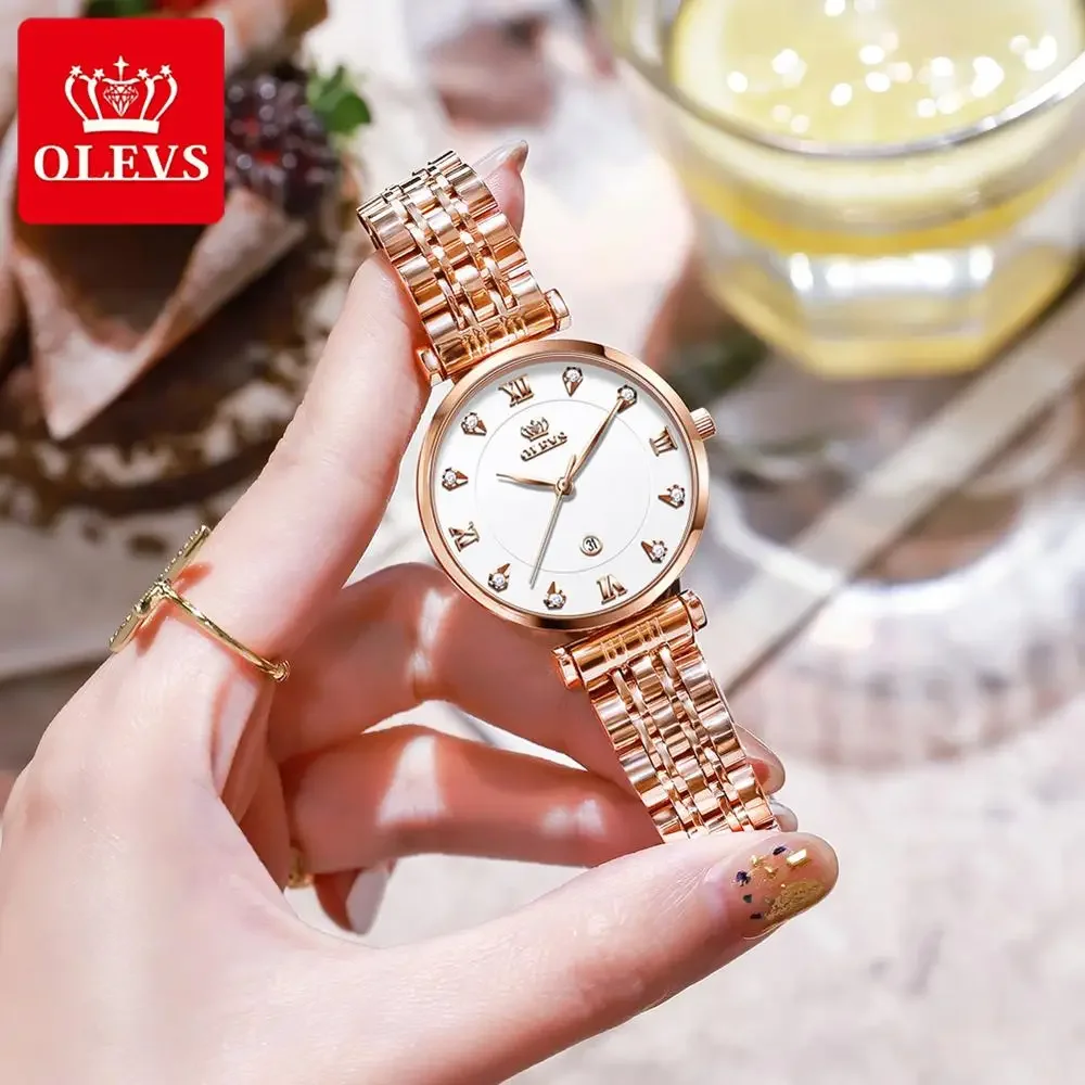 OLEVS Orologio al quarzo moda per donna Orologi da donna in acciaio inossidabile con intarsio di diamanti di lusso Orologi da polso impermeabili Reloj de Mujer
