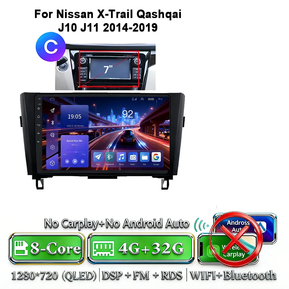 8-Core Android 17 2Din autoradio voor Nissan X-Trail Qashqai J10-J11 2014-2019 draadloze Carplay 4G GPS DSP BT dubbele lens
