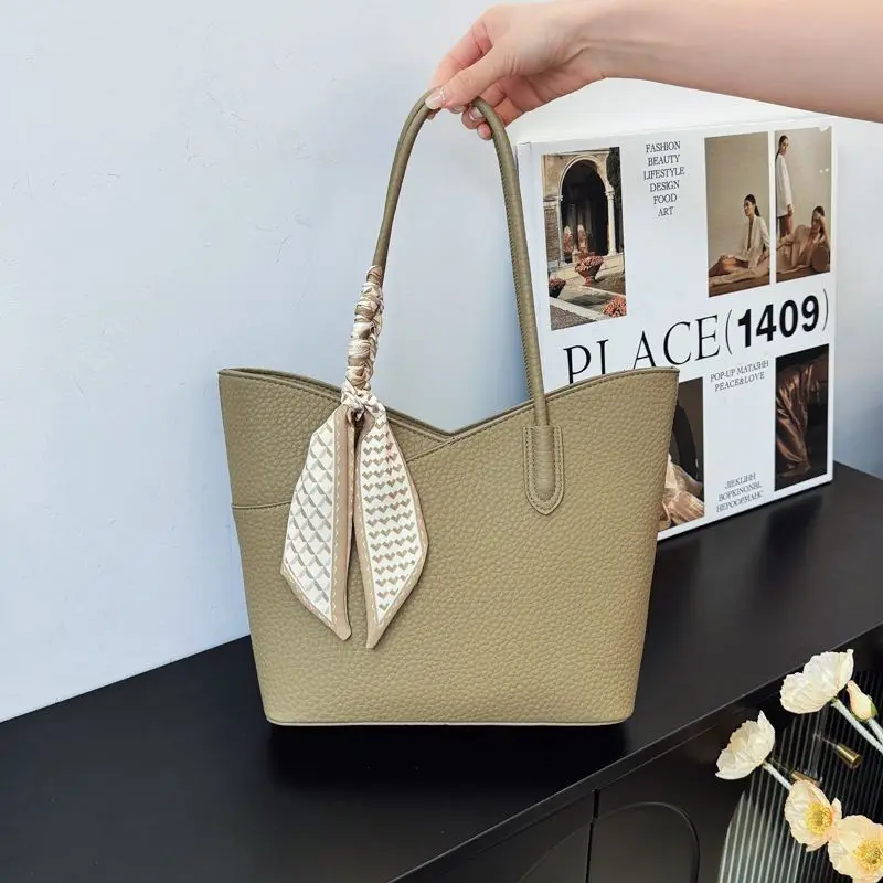 

JIAERDI Retro Minimalist Tote Bag Women Leather Lychee Grain Large Capacity Shoulder Bag Ladies Casual Commute Underarm Bag 2025