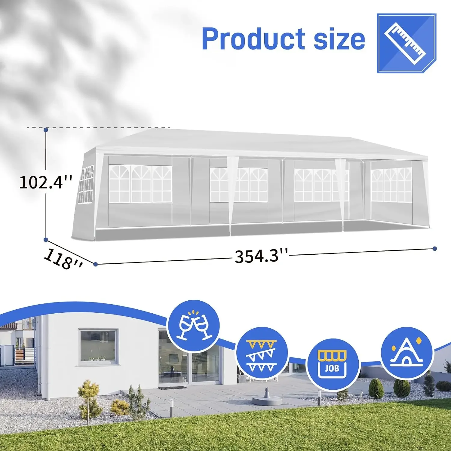 10x30 Canopy Tent for Parties, Heavy Duty Waterproof Outdoor Tent with 8 Detachable Sidewalls & Window Panels, Large Event, Wedd
