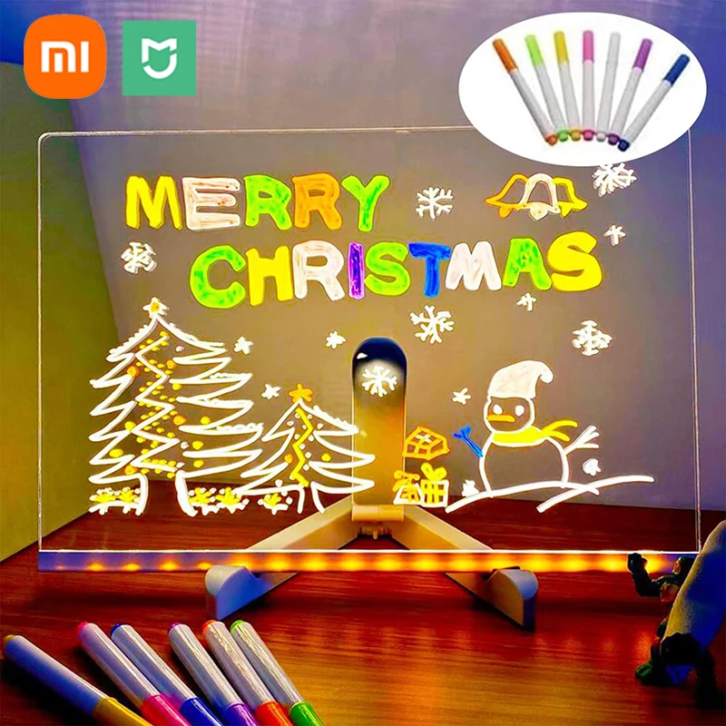 Xiaomi Mijia LED Note Board With Night Light Colorful 7 Pens DIY Acrylic Erasable Message Drawing Board For Kids Birthday Gift