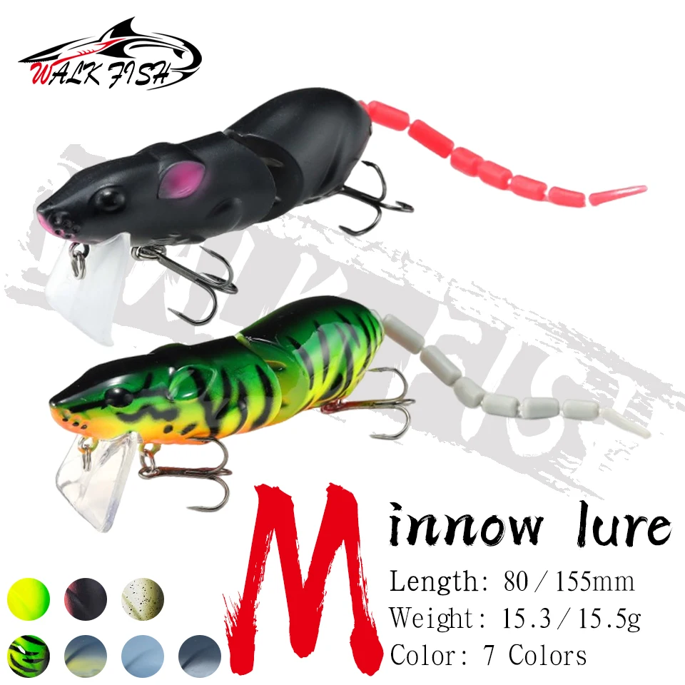 WALK FISH Biomimetische Maus 155 mm 80 mm Angelköder Künstlicher harter Köder mit gebrochenen Gelenken Weitwurf Bleistift Minnow Köder