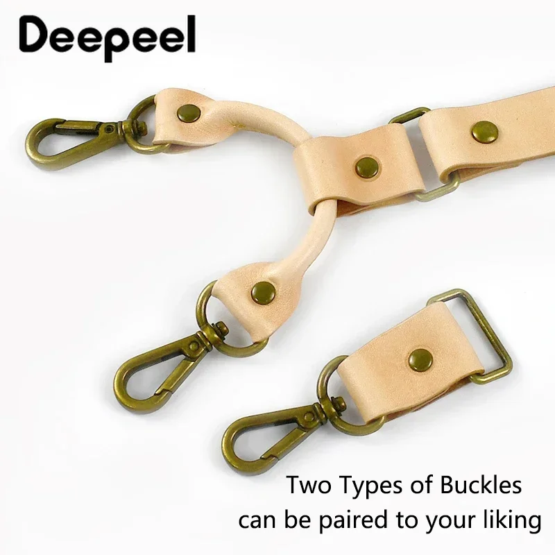 1Pc Deepeel 2*100cm Vintage Genuine Leather Natural Men's Suspenders Adjustable Strap Buckle Jockstrap Jeans Decorative Braces