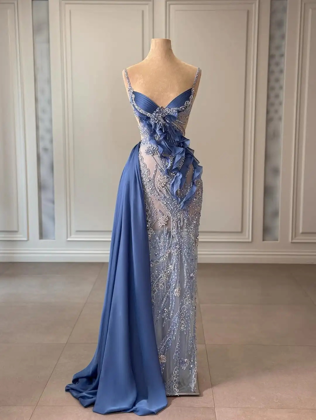 

Ofherown Роскошные вечерние платья русалки из бисера с оборками на тонких бретельках Платье для выпускного со съемным шлейфом Vestido de fiesta по индивидуальному заказу