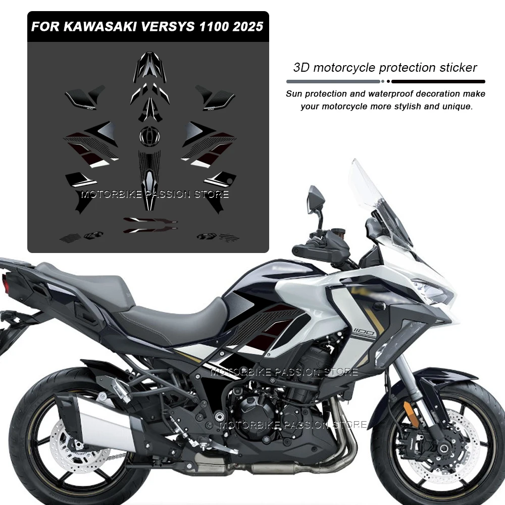 Motorcycle Guard Stickers 3D Epoxy Resin Sticker for Kawasaki Versys 1100 VERSYS1100 2025 Waterproof Protective Sticker White