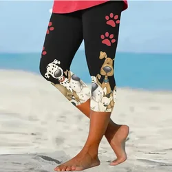 Impronte di cane stampa elastico elastico in vita slim leggings casual pantaloni capri per le donne