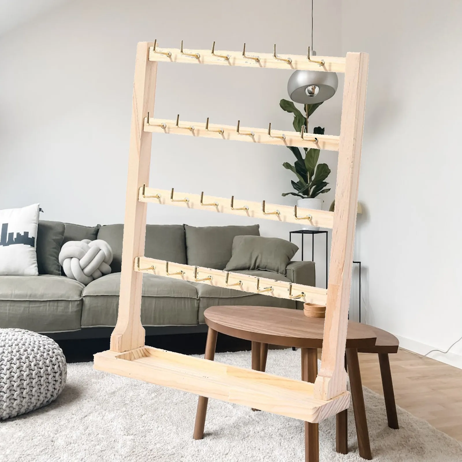 Wooden Jewelry Organizer with Tray and Ear Studs Holder Multi Tier Display Rack for Necklaces Bracelets Rings Storage Dresser
