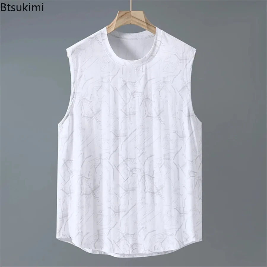 New Mens Fashion Casual Plus Size Basketball Print Vest Summer Male Ultra-thin Daily Comfortable Breathable Sweat  Absorbing Top