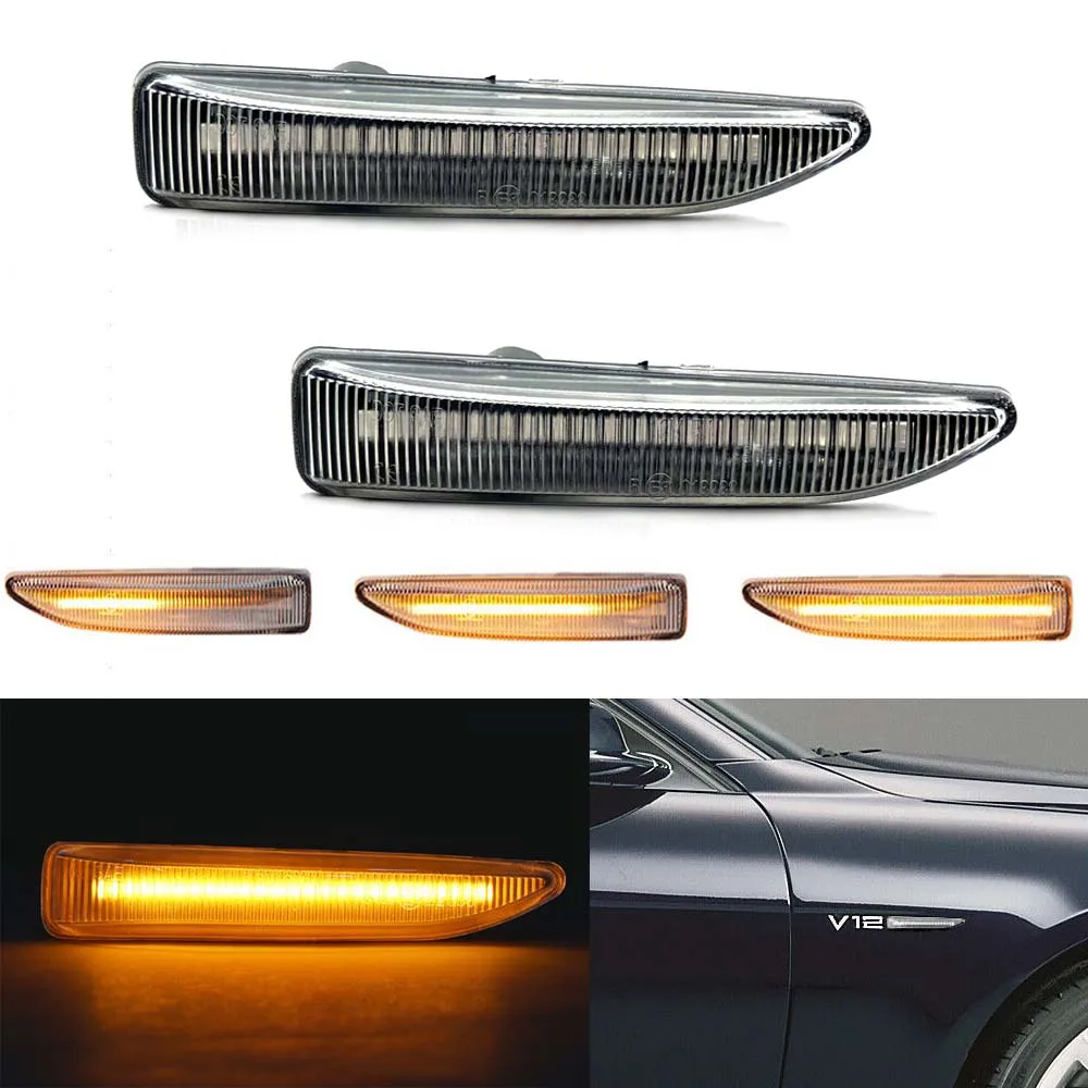 

For 02-08 BMW 7 Series E65 E66 E67 745i 745LI 750i 750LI 760i 760Li Alpina B7 Car Front Dynamic Amber LED Side Marker Lights 2PC