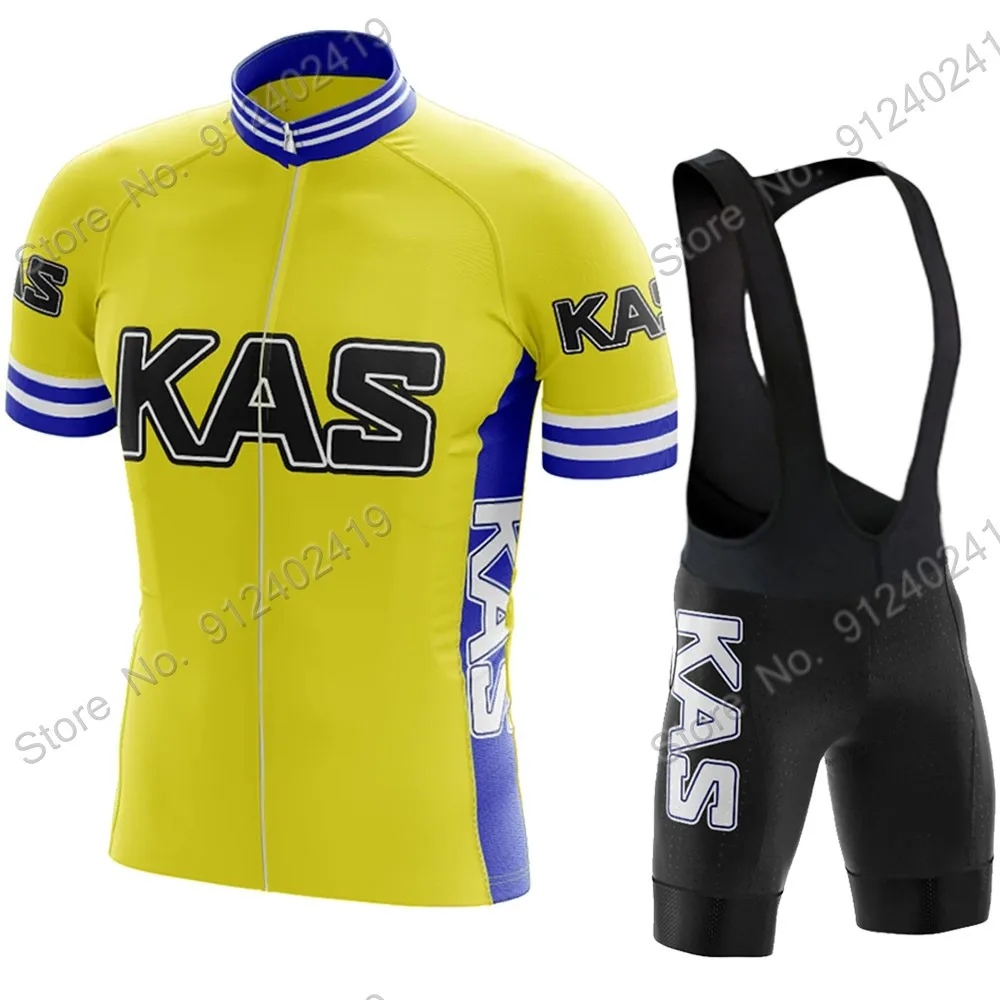 New Retro Kas Team 2023 Cycling Jersey Set Men Summer Bicycle Clothing Road Bike Shirts Suit Bicycle Bib Shorts MTB Ropa Maillot