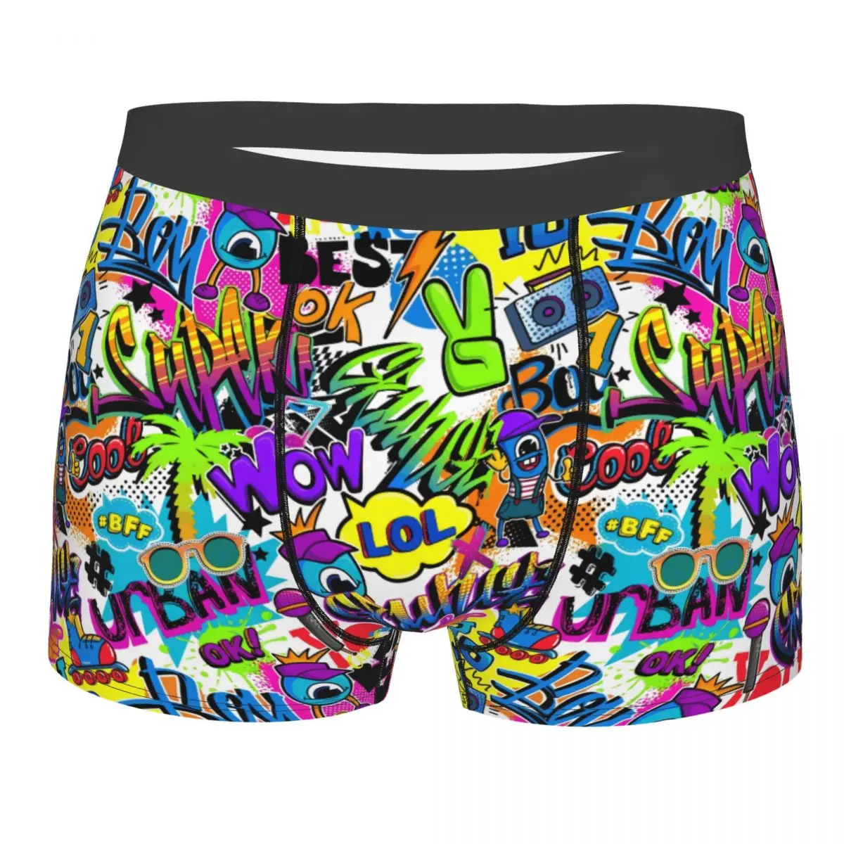 Custom Novelty Comics Pattern With Palm Tree Graffiti Art Boxers Shorts Panties Men's Underpants Breathable Briefs Underwear
