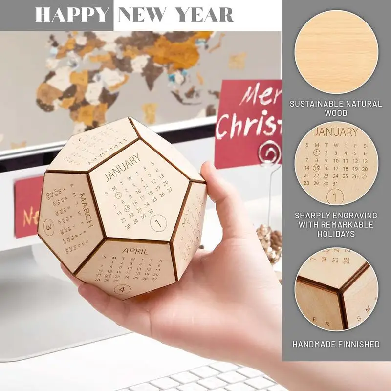 تقويم خشبي مع النردان السداسي ، تقويم مكتبي رائع ، تقويم مكتبي مضحك ، ديكور جمالي ، هدايا للرجال والنساء ، زملاء العمل