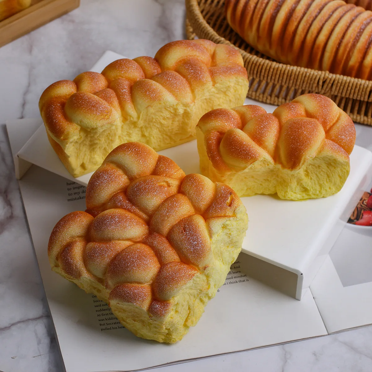 Simulation de gâteau à rebond lent, accessoires Photo, Croissant d'œuf, pain déchiré à la main, décoration de la maison, décompression, Fidget, jouet cadeau, nouvelle collection