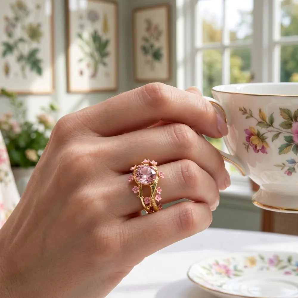 Fashion Elegant Flower Crystal Ring Light Luxury Hollow Out Rhinestone Ring Alloy Delicate Finger Jewelry Ladies Jewelry