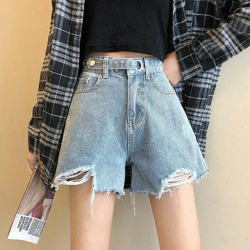 Women Jeans Shorts Y2K Fashion Straight Streetwear Denim Shorts Tassels Zipper Button Casual Denim Short Pants Summer