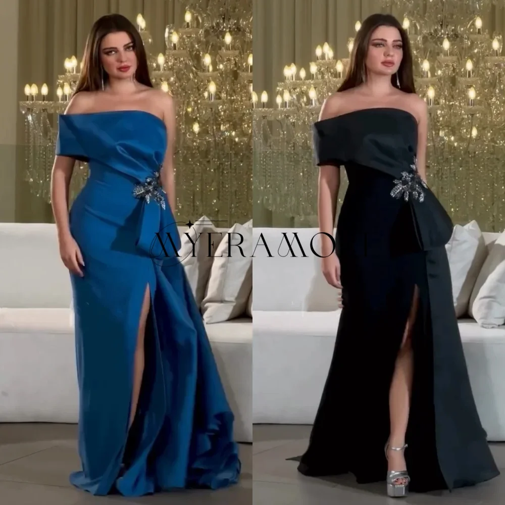 Fashion One-Shoulder Evening Dresses Mermaid Sequins Applique Side Slit Prom Dresses Customized فساتين سهرات