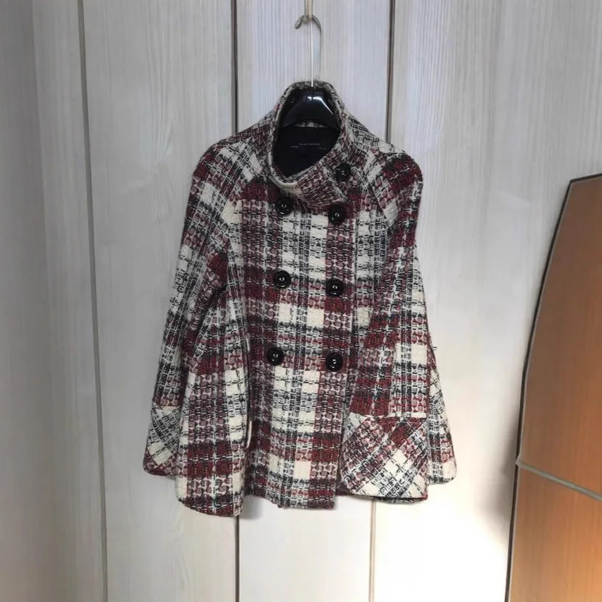 Woman Winter Coats Elegant Warm Plaid Stand Collar Pocket Coat Fashion  Loose Coats Versatile Casual Female Jacket New Outerwear
