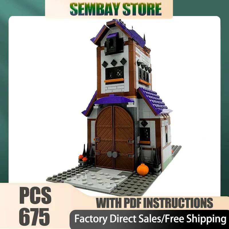Popular Game Model Moc Building Bricks Spooky House Model Technology Blocks Christmas DIY City Street View Toy Construction Gift