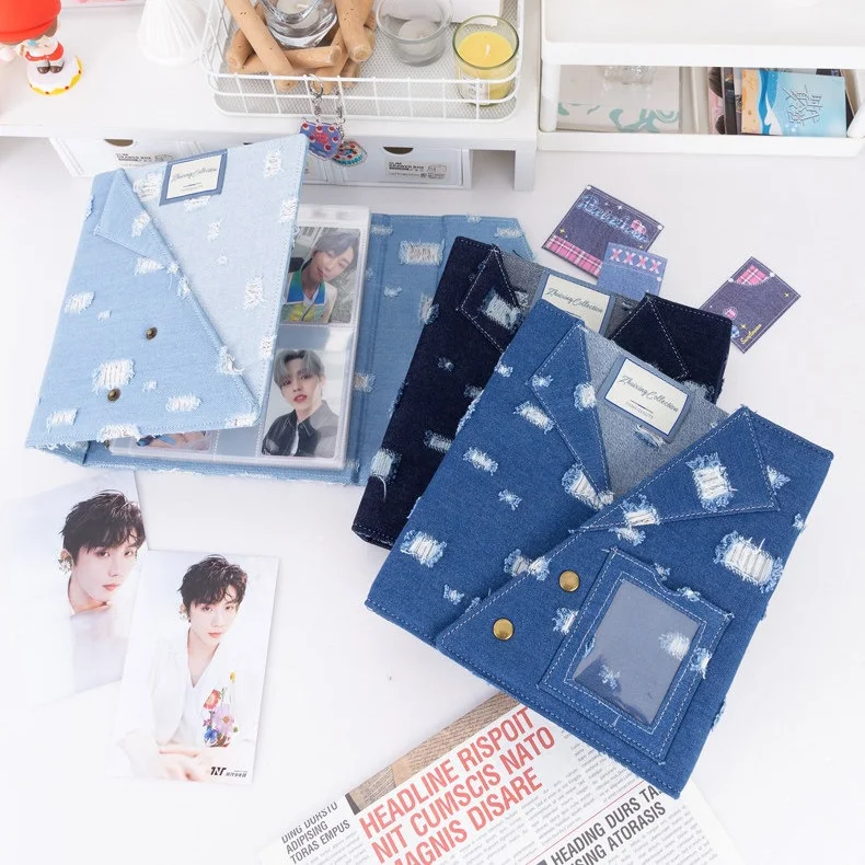 Large A5 Distressed Denim Card Binder 3Ring D-Ring 4-Pocket Photo Album for 3"/6" Photocard Postcard Pokemon Yu-Gi-Oh PTCG Album view 6