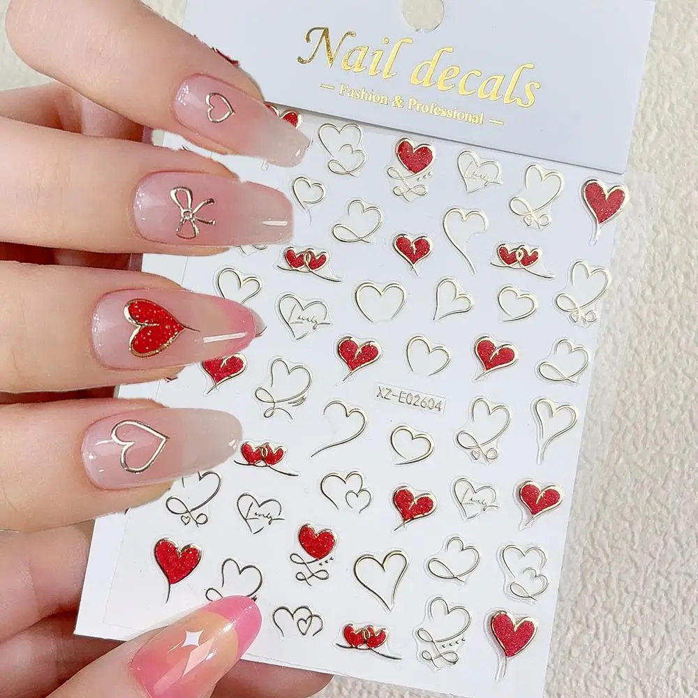 1 Stücke 3D Gold Linien Herz Nail art Aufkleber Rot Liebe Lippen Stern Klebe Nägel Abziehbilder Süße Valentinstag Maniküre Dekorationen NK