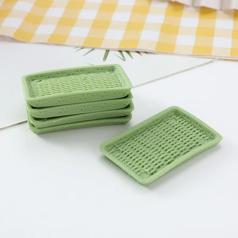Simulation Mini Rattan Plate Tray Model Accessories Miniature Plate Dish Bowl Tableware Set Toy Food Kitchen Furniture 20pc/lot