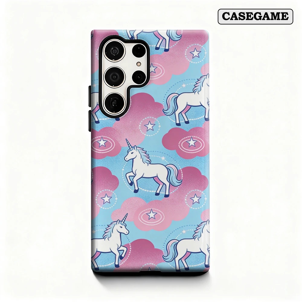 Casegame Phone Case for Samsung Galaxy S26 S25 Ultra S24 Plus Shockproof Double Layer Tough Back Pink Blue Unicorn Cloud Cover