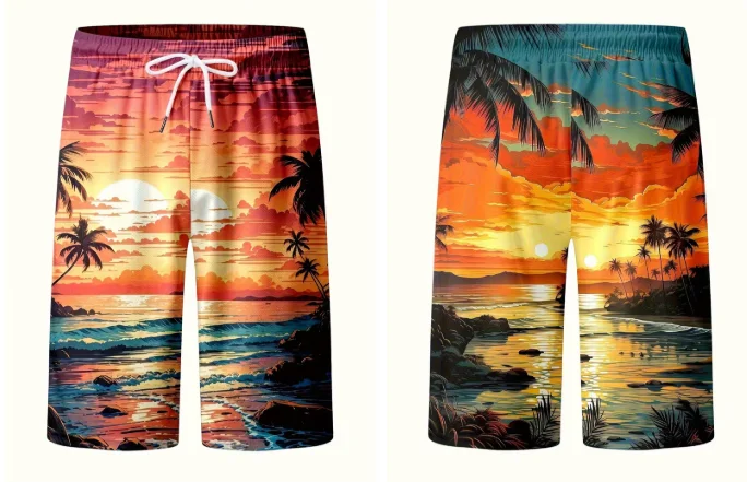 

Пляжные шорты Hawaiian Sunset Palm Beach для взрослых и детей с 3D-принтом, быстросохнущие, для пляжного отдыха, спорта и повседневной носки.