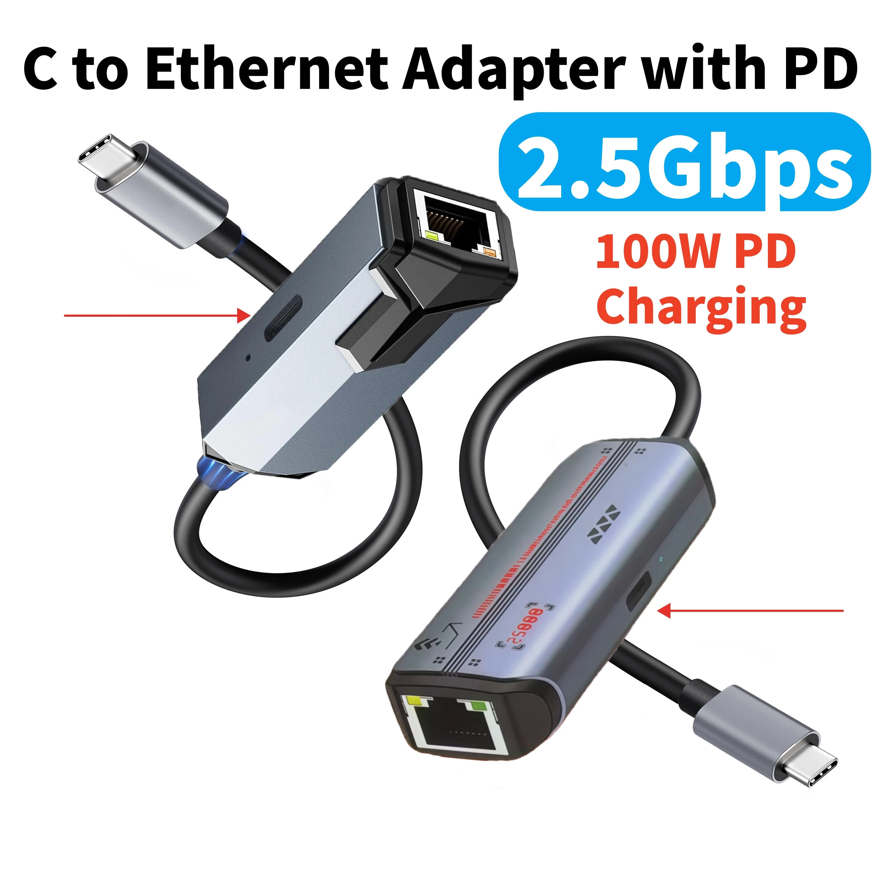 

USB C to RJ45 2.5Gbps Ethernet Adapter, External Network Card with PD Charging for Tablet/Laptop Compatible with Windows10 MacOS