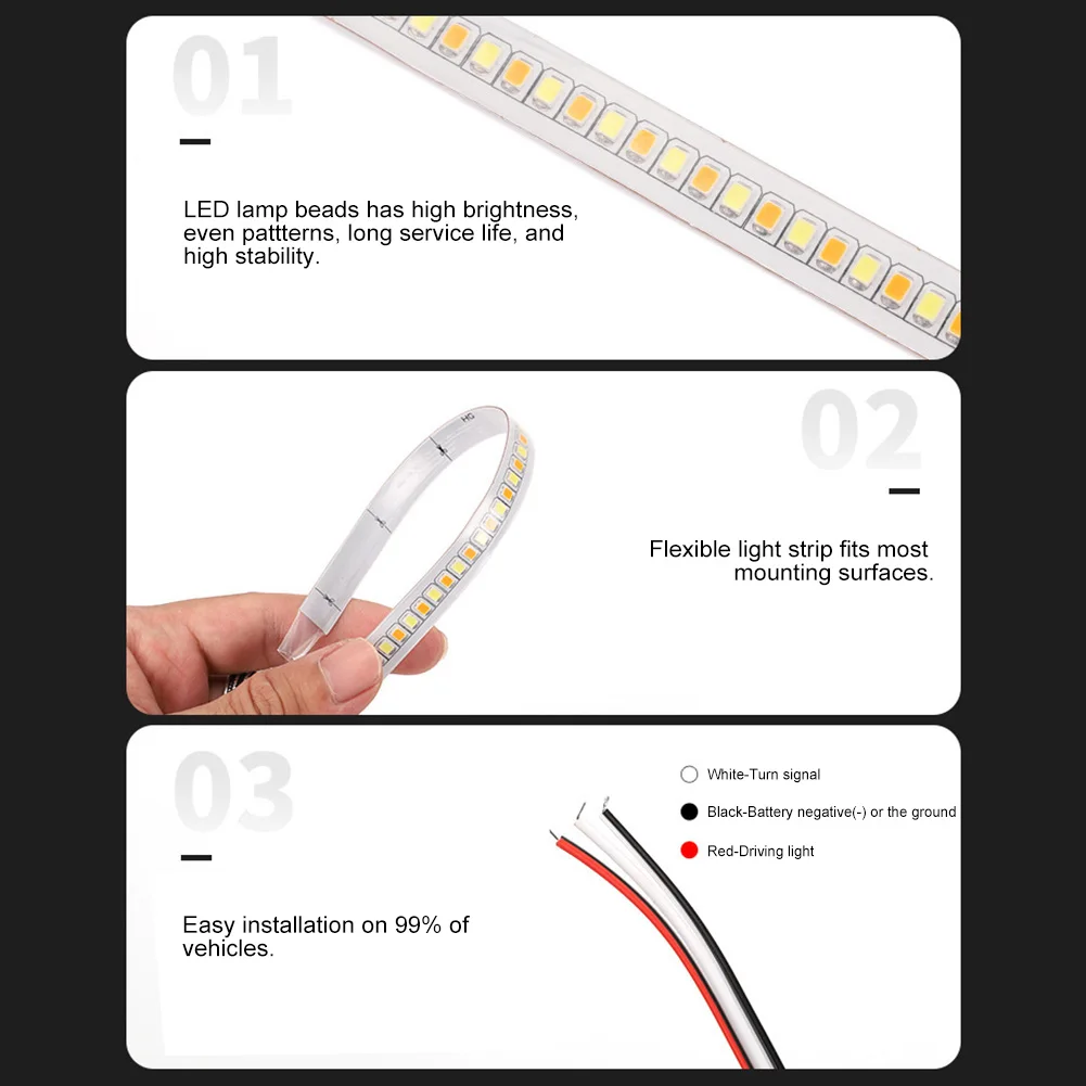 Kierunkowskaz na lusterko wsteczne samochodowy 14/18cm elastyczny diodowy lampka LED 12V bursztynowy biały kierunkowskaz lampa do jazdy dynamiczny DRL