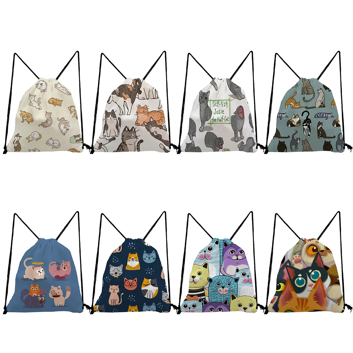 Cute Cartoon Anime Cat Drawstring Bags Teenage Girl Animal Painting Printed Backpack Portable Student Softback Bag Eco Reusable