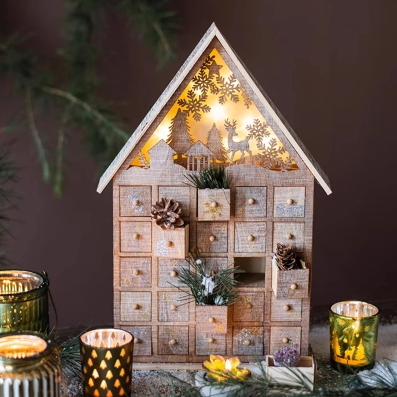 Christmas Candy Box Wooden House Wooden Desktop Decoration Scene Arrangement Ornaments Home Decoration Shine Children's Gifts